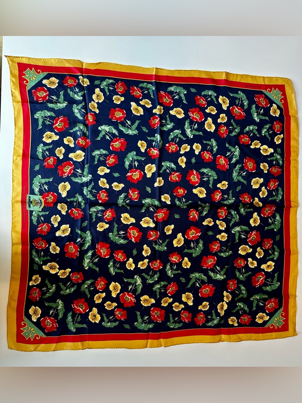 Vintage June Critchfield McCormick 1991 Silk Poppy Scarf